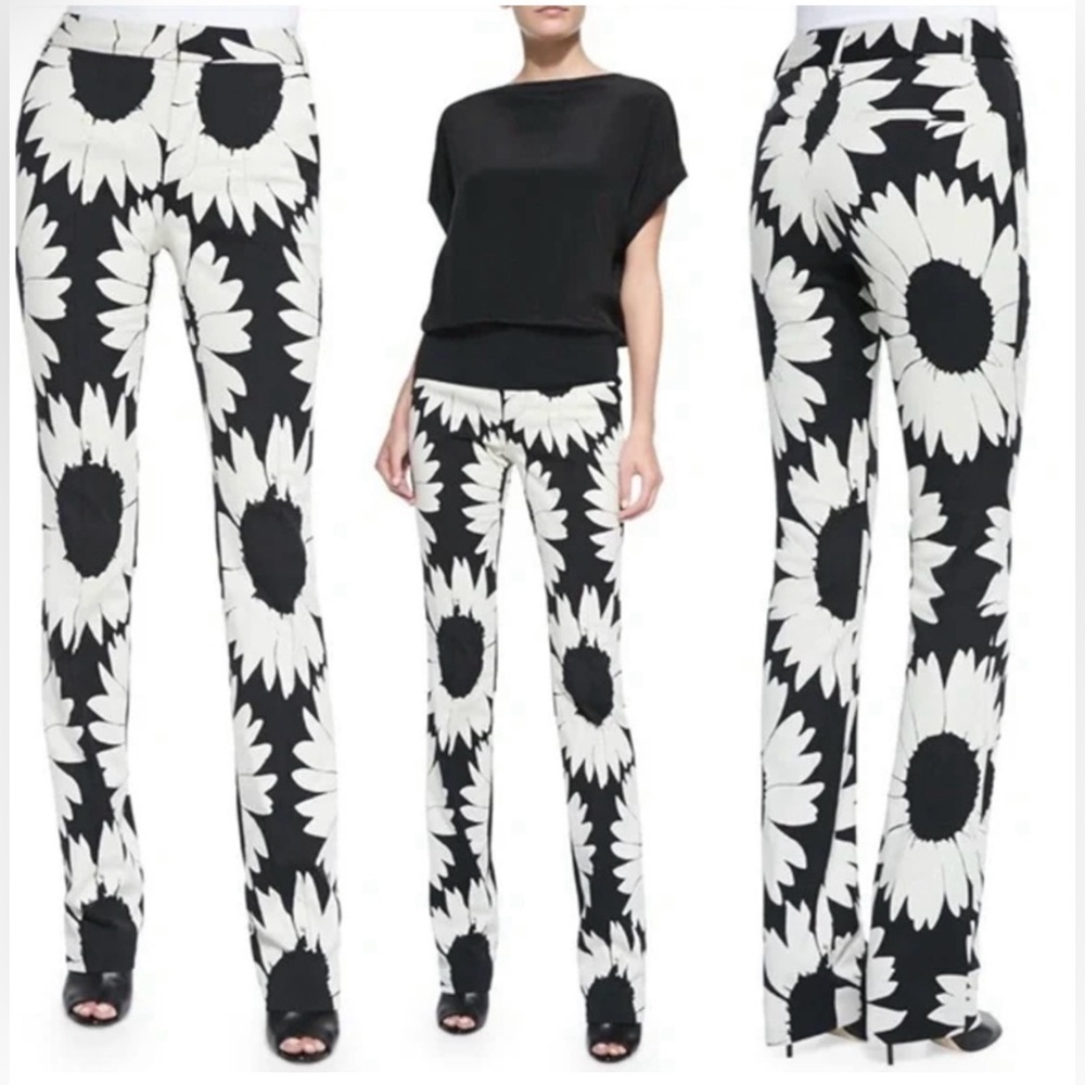 Alice + Olivia Eddie Slim Bootcut Pant High Waist Sunflower White/ Black Size 0 - Picture 2 of 9